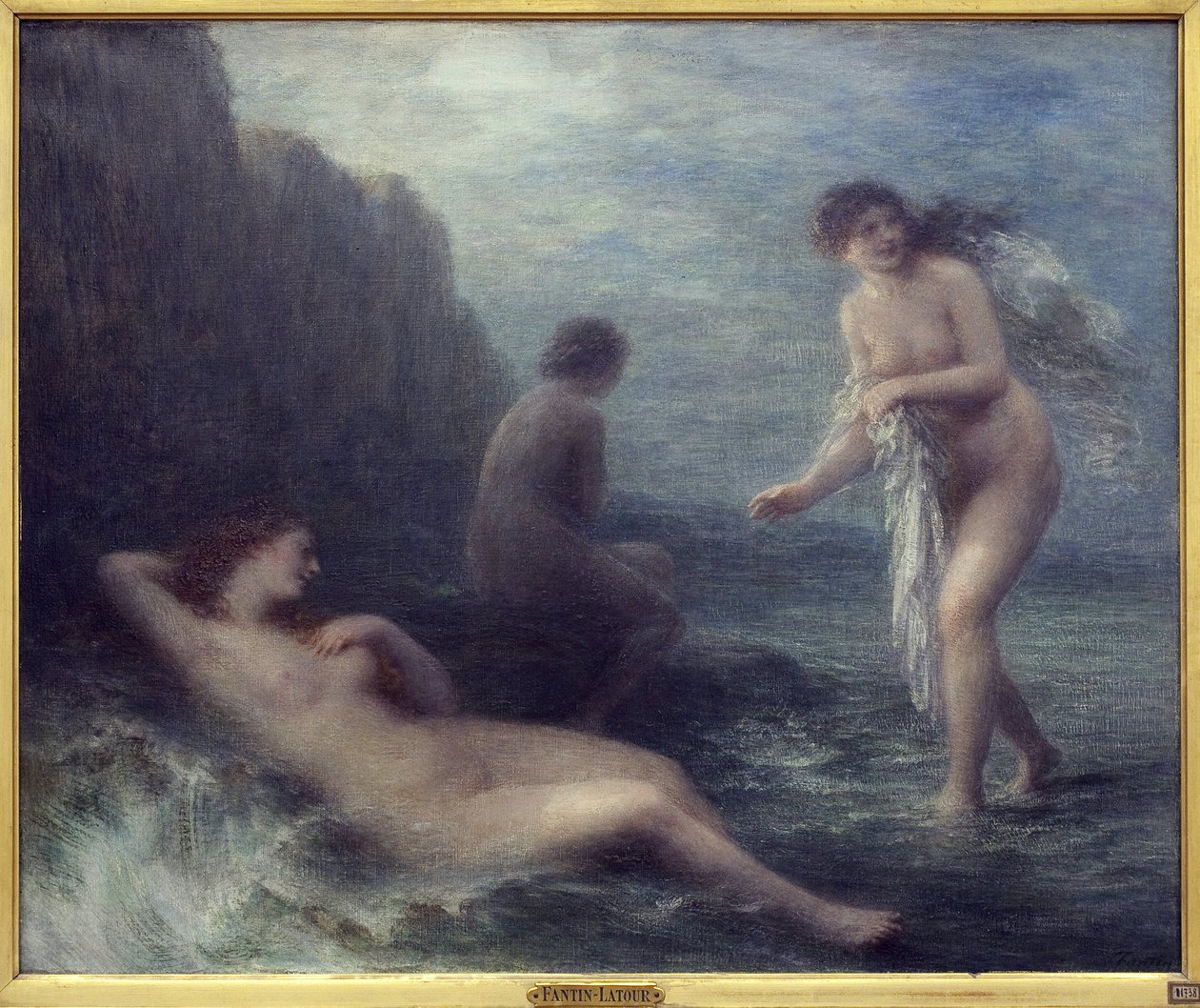 在海边。 Henri Fantin Latour (1836-1904) 的画作，油画 作者 伊格纳斯·亨利·让·范坦·拉图尔