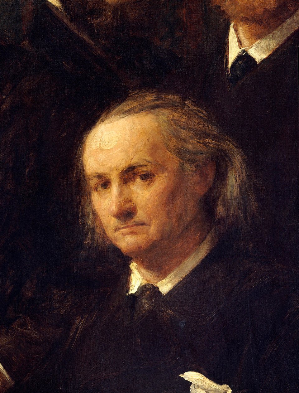 诗人查尔斯波德莱尔 (1821-1867) 的肖像 亨利·方丹·拉图 (Fantin-Latour) 的画作“向德拉克洛瓦致敬”的细节 作者 伊格纳斯·亨利·让·范坦·拉图尔