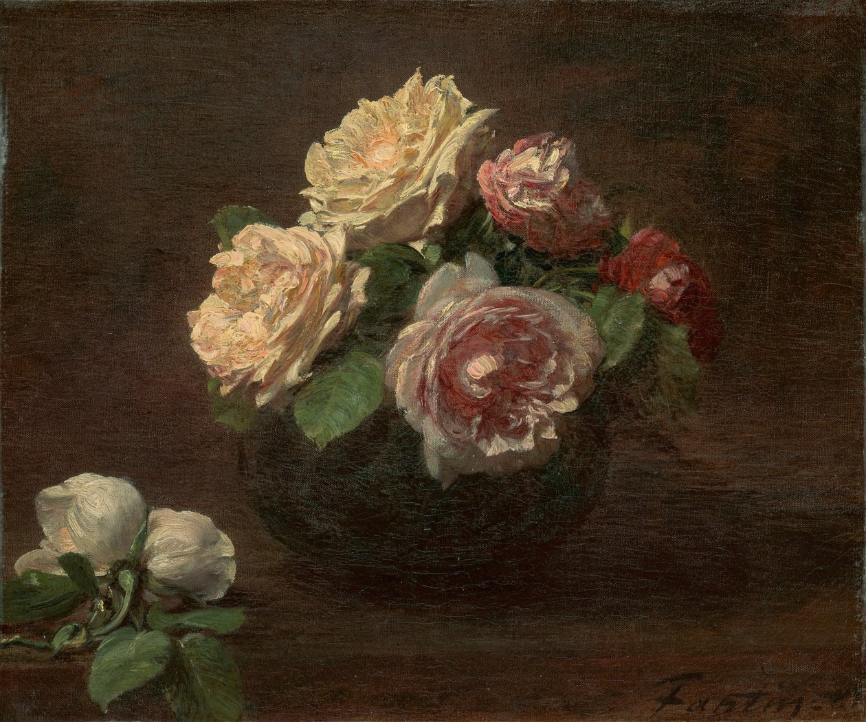 碗里的玫瑰花，1881年。 作者 伊格纳斯·亨利·让·范坦·拉图尔