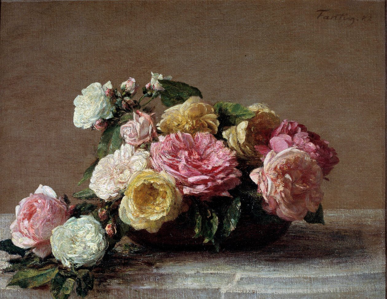 亨利·方丹·拉图尔 (Fantin-Latour) 画的杯子里的玫瑰 作者 伊格纳斯·亨利·让·范坦·拉图尔