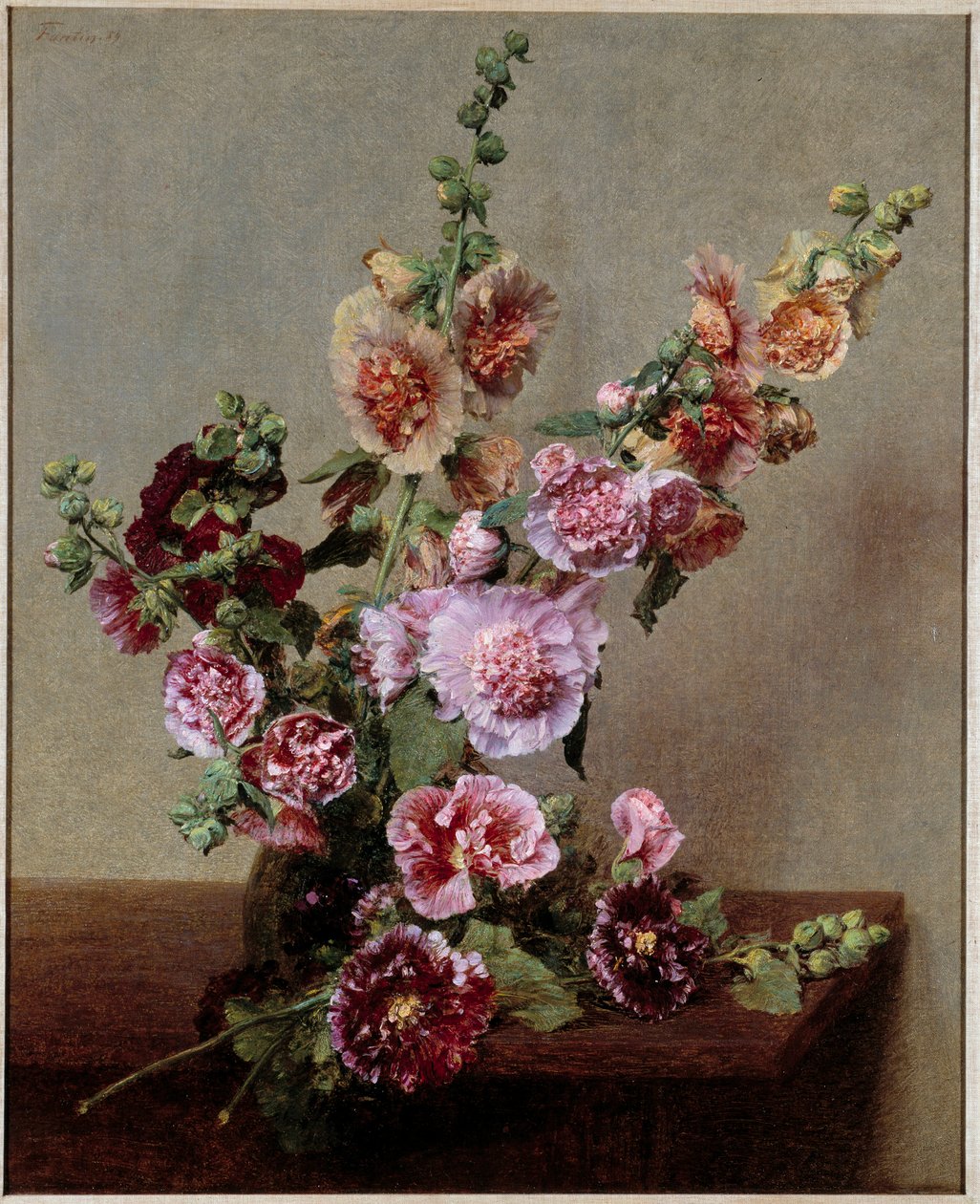 玫瑰 tremieres 绘画亨利·方丹·拉图 (Fantin-Latour 作者 伊格纳斯·亨利·让·范坦·拉图尔
