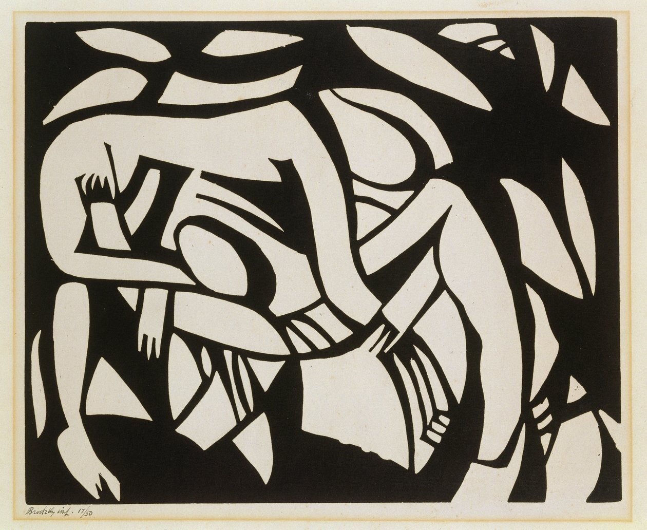 摔跤运动员，c.1914（linocut） 作者 亨利·高第·布热斯卡