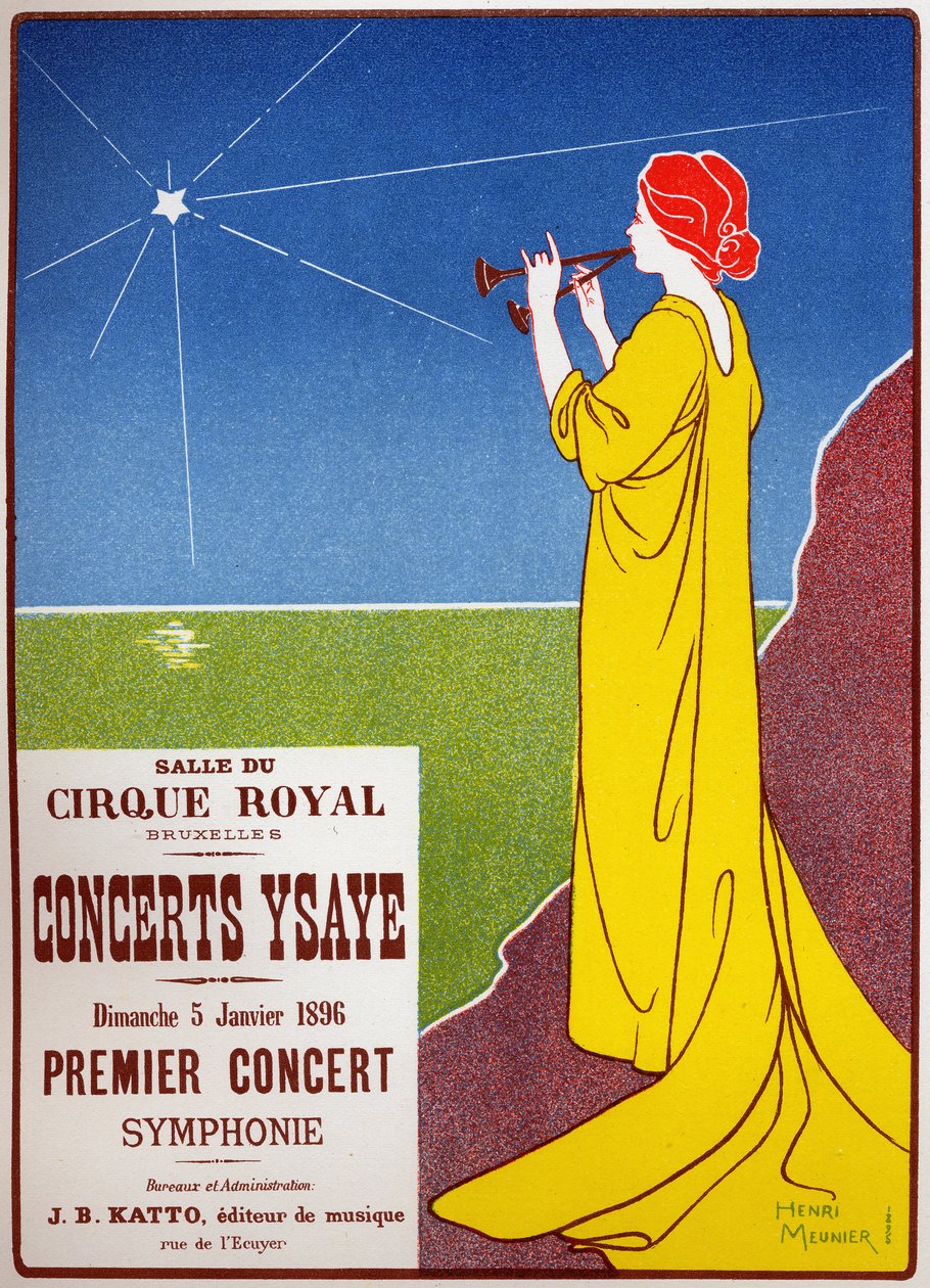 Music. Ysaye Concerts in Bruxelles. Poster by H. Meunier, Belgium 作者 亨利·乔治（Jen Isidore Meunier）