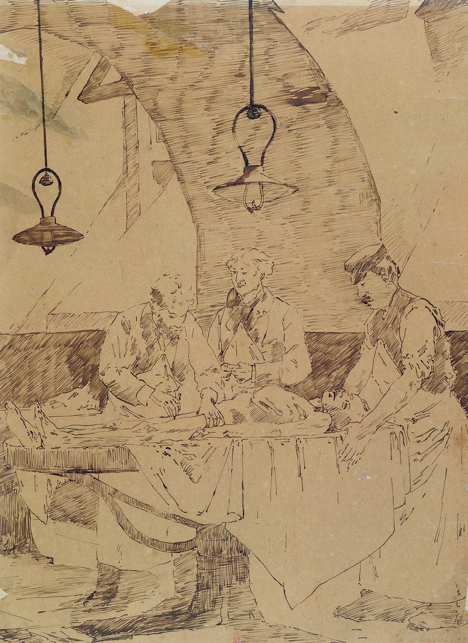 19世纪晚期巴黎Hotel-Dieu的尸检（笔墨水在纸上） 作者 亨利·格维克斯