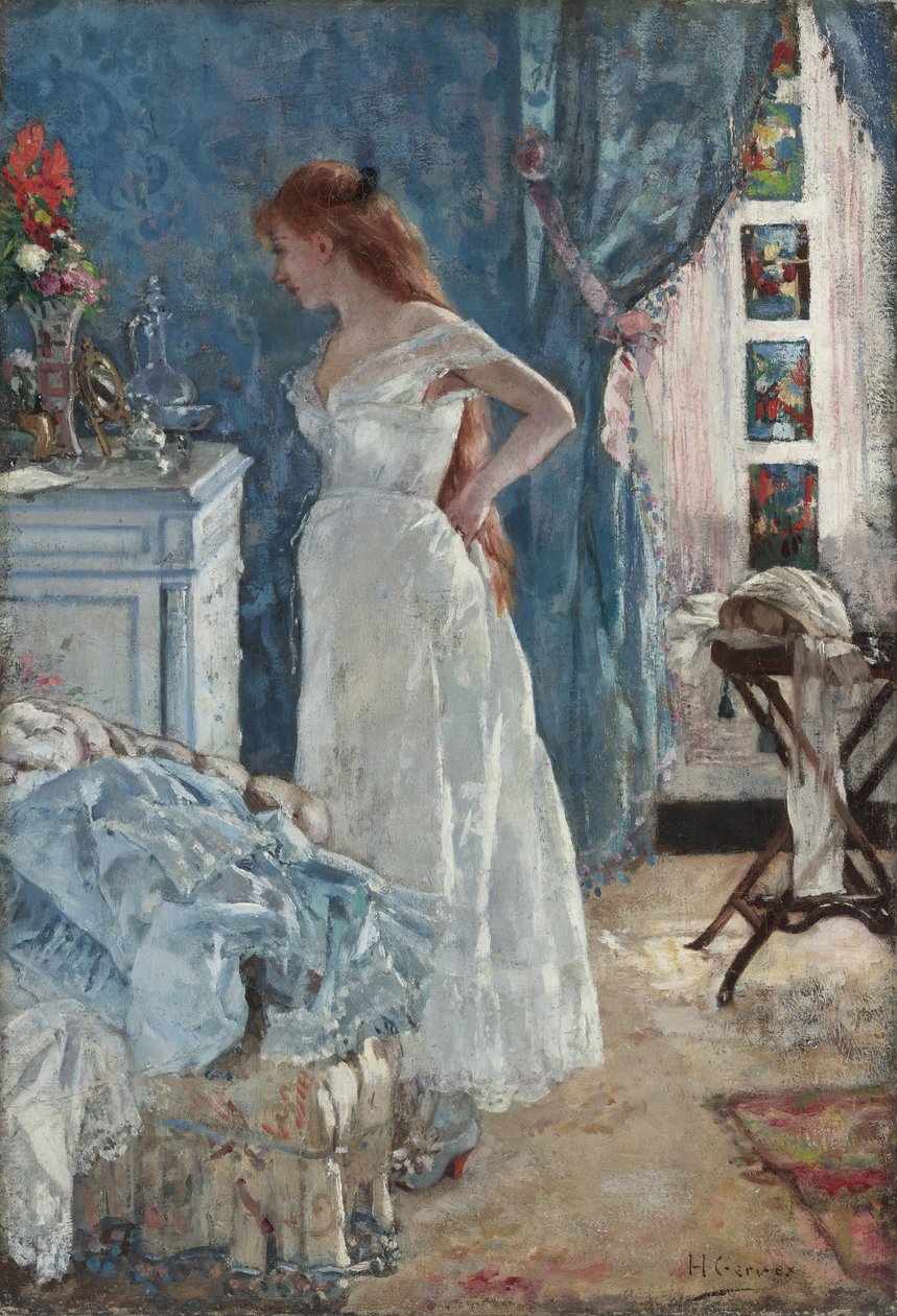 "La toilette "穿着睡衣的年轻女孩--亨利-格维克斯（1852-1929）的画作 私人收藏 作者 亨利·格维克斯