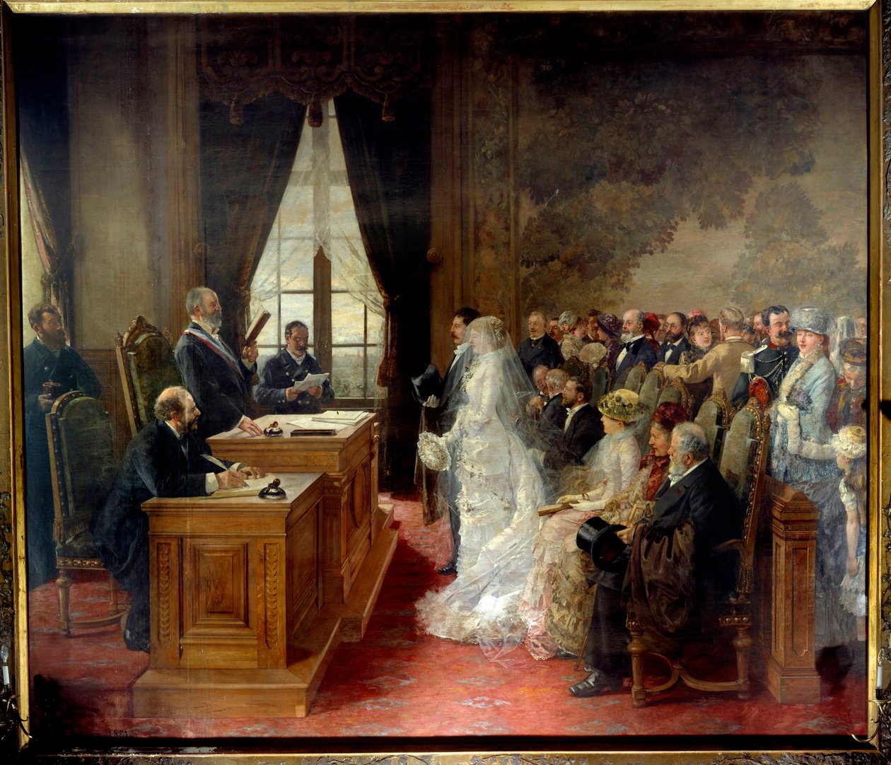 Mathurin Moreau 的民事婚姻于 1881 年在巴黎市政厅举行。 Henri Gervex 的绘画（1852-1929） 作者 亨利·格维克斯