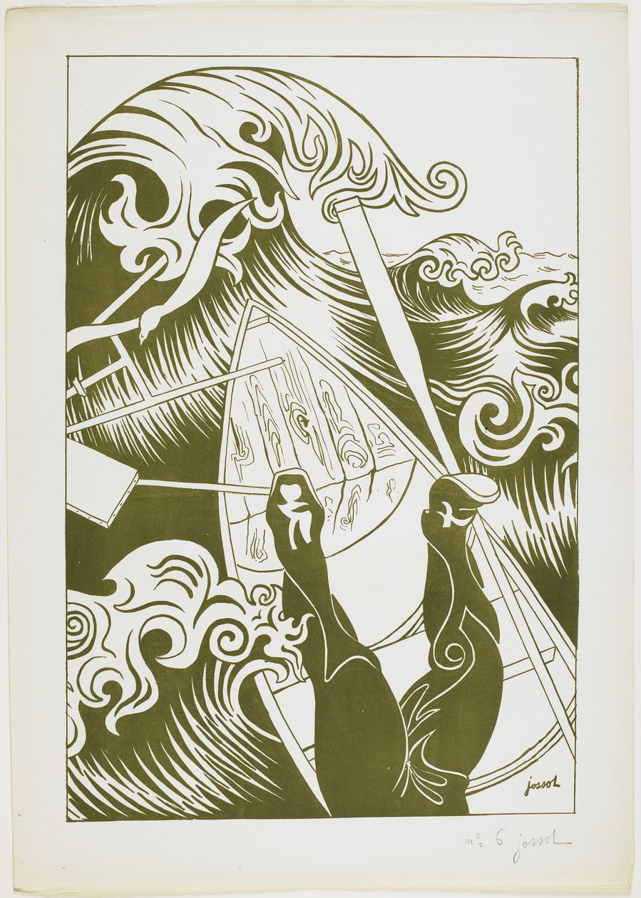 波浪》（La Vague），1894 年（橄榄绿墨水平版画） 作者 亨利·古斯塔夫·乔索