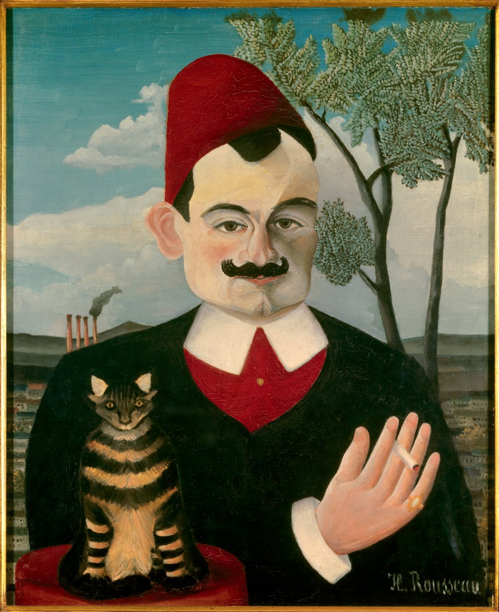 皮埃尔·洛蒂的肖像 由 Henri Rousseau dit le Douanier Rousseau (1844-1910) 绘制，大约 1891 年，Sun 62x50 苏黎世，Kunsthaus - 皮埃尔·洛蒂的肖像 (1850-1923) - 由 Henri JF Rousseau 绘制，名为 Le Douanier Rousseau (1844-1910) 1910), 布面油画 作者 亨利·J·F·卢梭