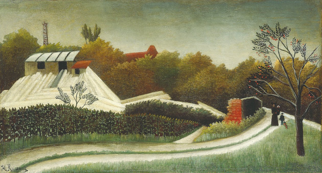 锯木厂，巴黎郊区，c.1893-95（布面油画） 作者 亨利 JF (1844 1910) 卢梭