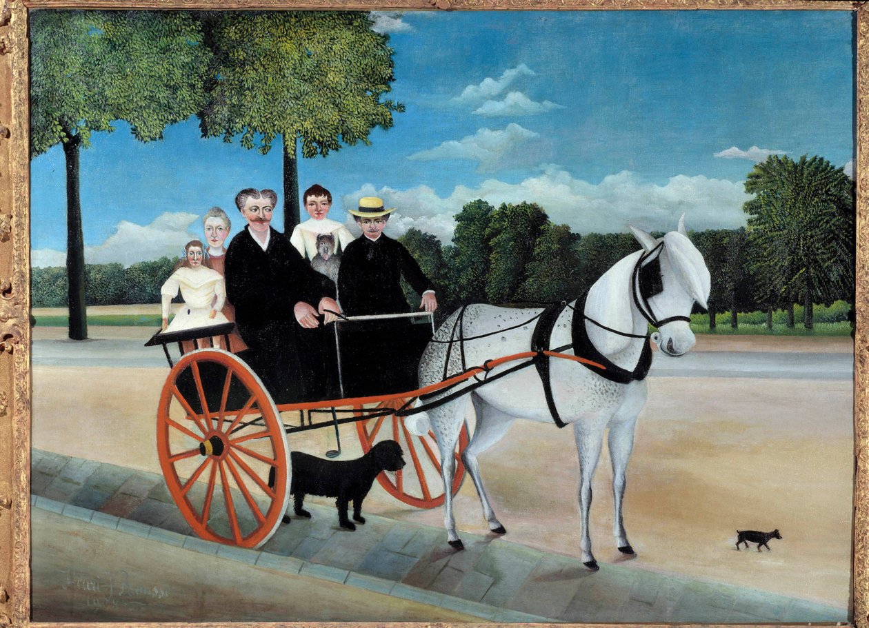 亨利·卢梭（Henri Rousseau）画的朱尼尔神父的卡里奥勒（Carriole）称为海关卢梭（Customs Rousseau，1844-1910）1908 Sun。 1,29x0,97 m 巴黎，橘园博物馆 - 朱尼尔神父的手推车。 Henri Rousseau 的画作名为 Customs Rousseau (1844-1910) 作者 亨利·J·F·卢梭