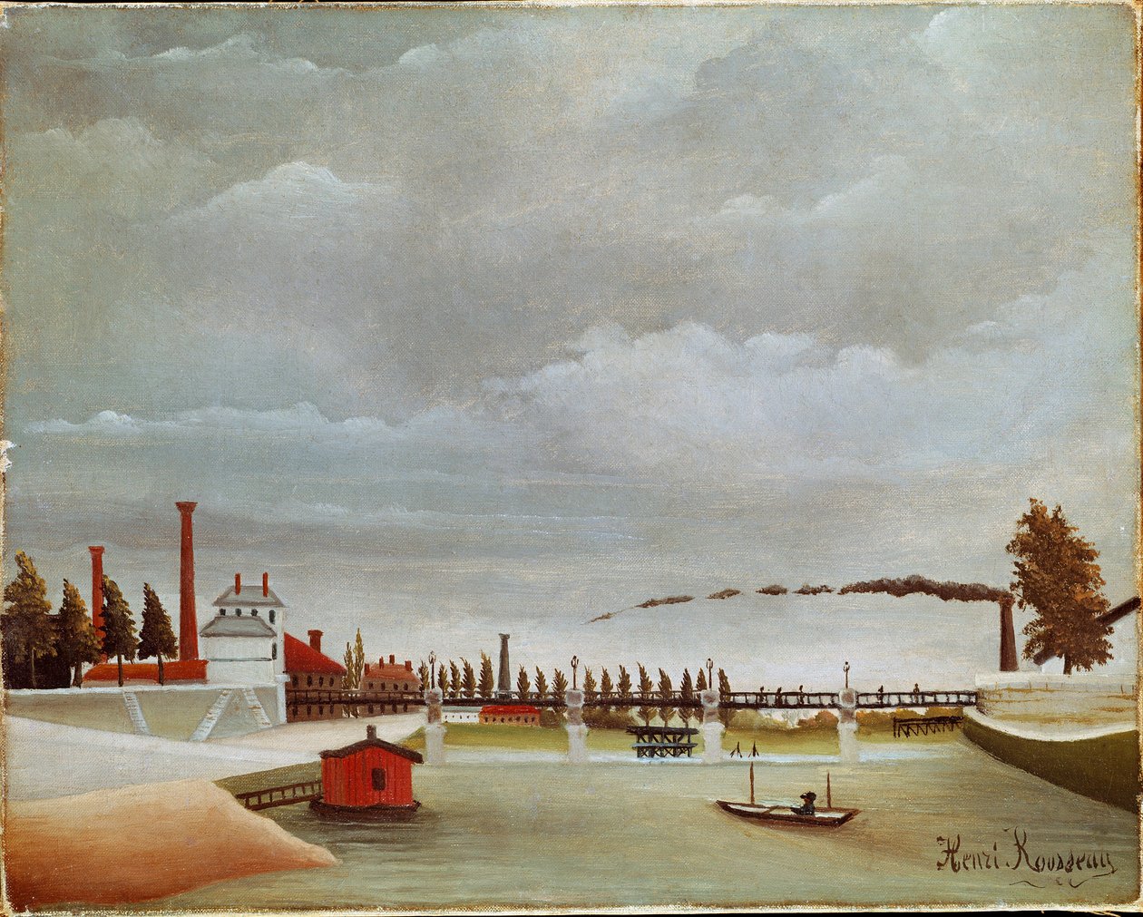 塞纳河畔。塞纳河的风景（或塞纳河岸）。画家：亨利-卢梭（Henri Rousseau dit Le Douanier Rousseau）（1844-1910年）。 作者 亨利·J·F·卢梭