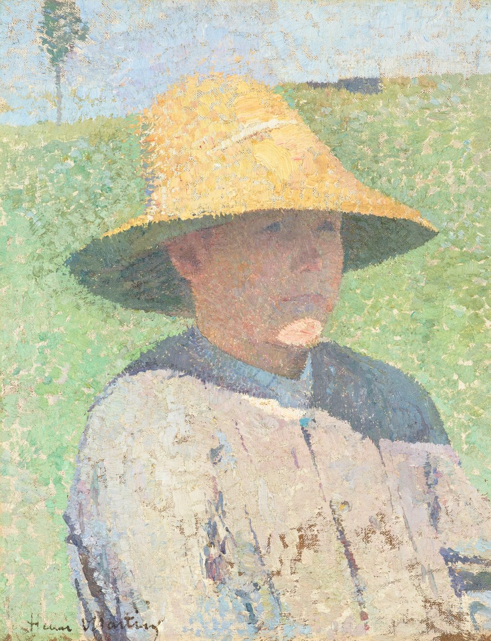 戴草帽的少年肖像 1890 年（布面油画） 作者 亨利·让·纪尧姆·马丁