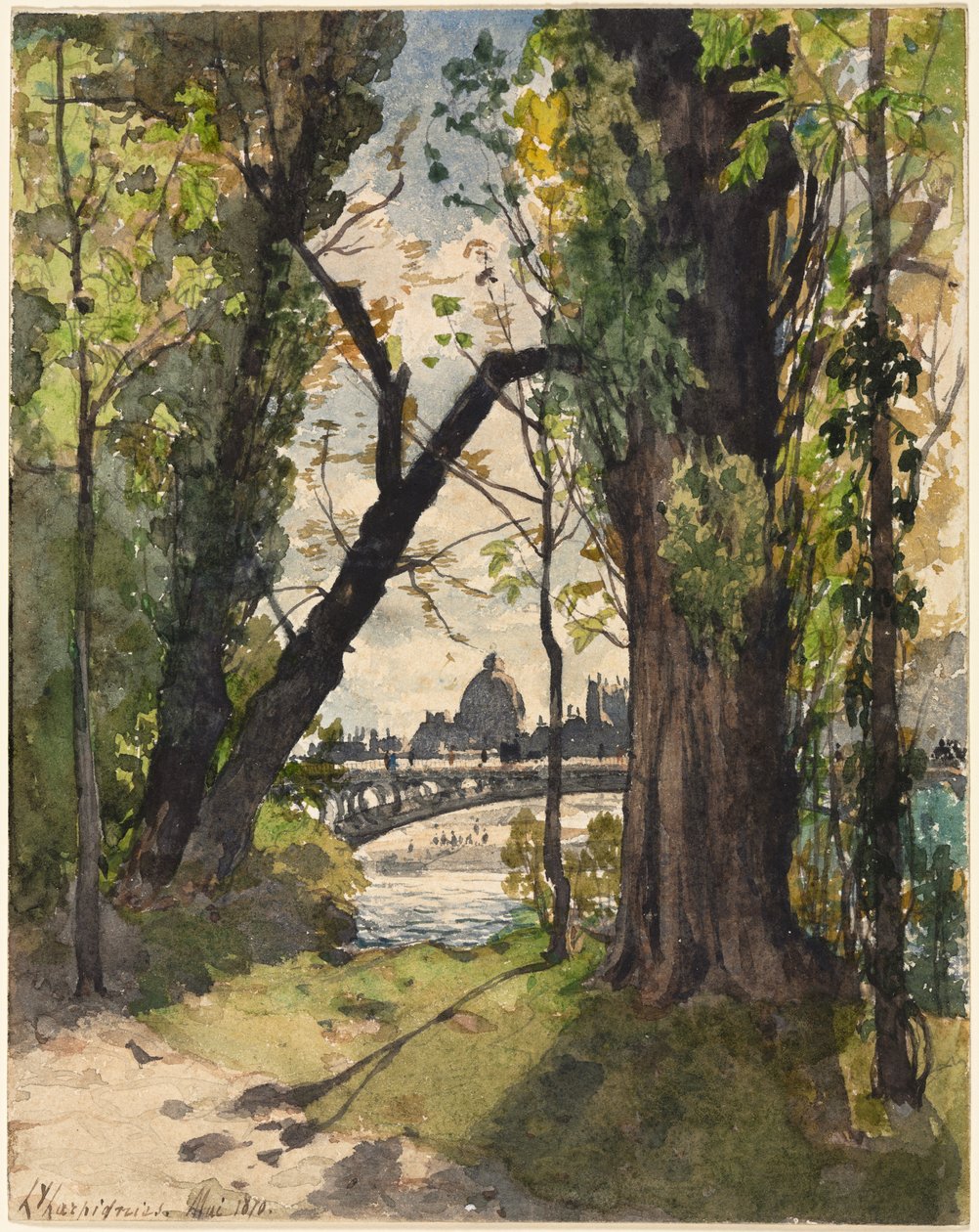 法兰西学院（Institut de France）从皇家桥（Pont Royal）脚下眺望的景色，1870年。 作者 亨利·约瑟夫·哈皮尼