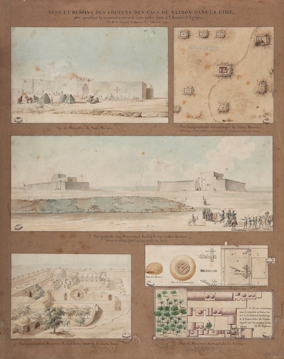 利比亚的Natron湖的六幅景观和图画，是在1799年由Andreossy将军率领的埃及军队的侦察任务期间制作的（笔，墨水和纸张上的纸） 作者 皮埃尔·约瑟夫·雷杜特