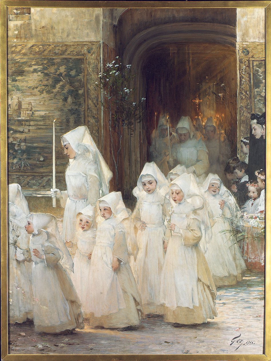 确认日游行的年轻女孩，L&39;hopital de Beaune，1906年 作者 亨利·儒勒·让·杰弗鲁瓦