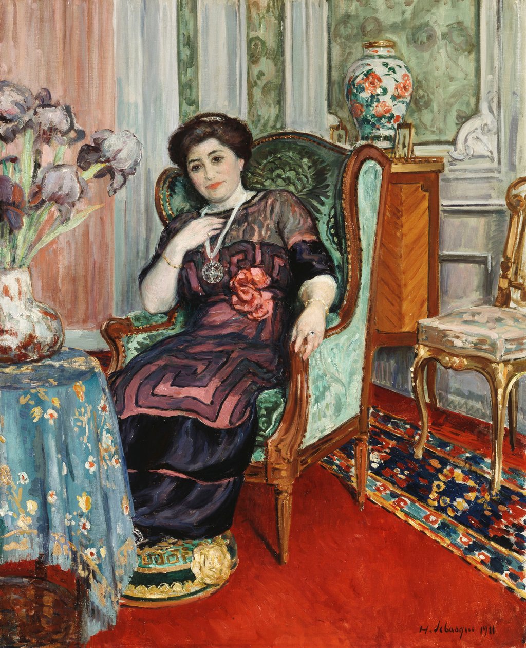 一个女人坐在椅子上；女人坐在扶手椅上，1911年 作者 亨利·勒巴斯克