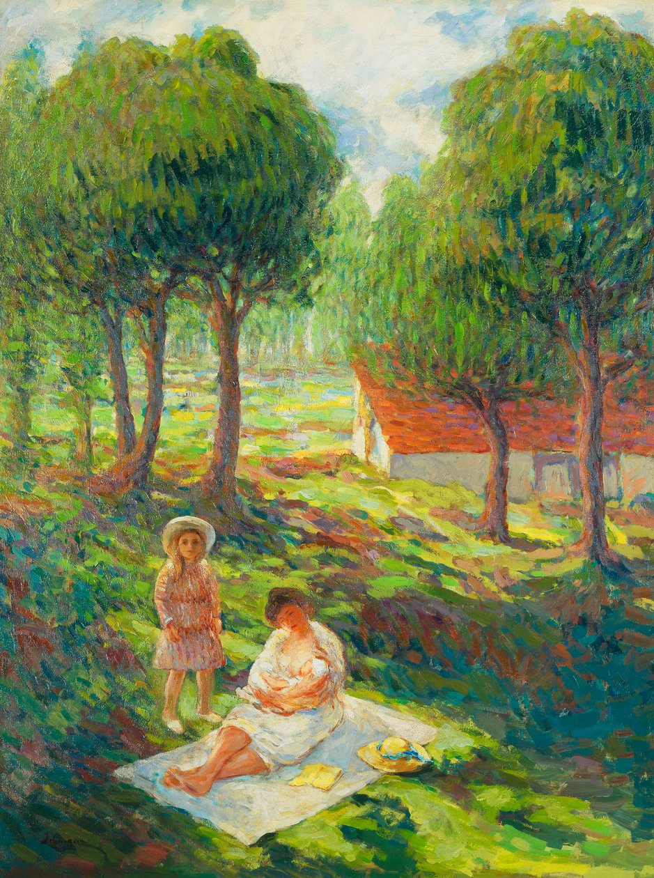 风景中的母亲和儿童；风景中的母亲和儿童，1900年 作者 亨利·勒巴斯克