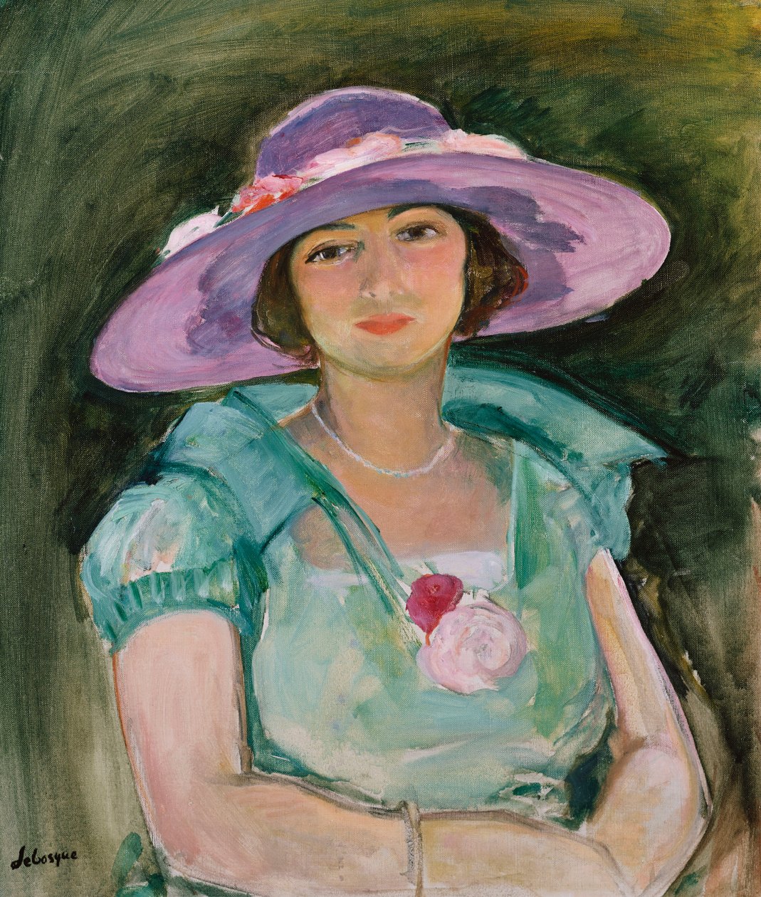 戴紫色帽子的Marthe Lebasque肖像，1925-26年 作者 亨利·勒巴斯克