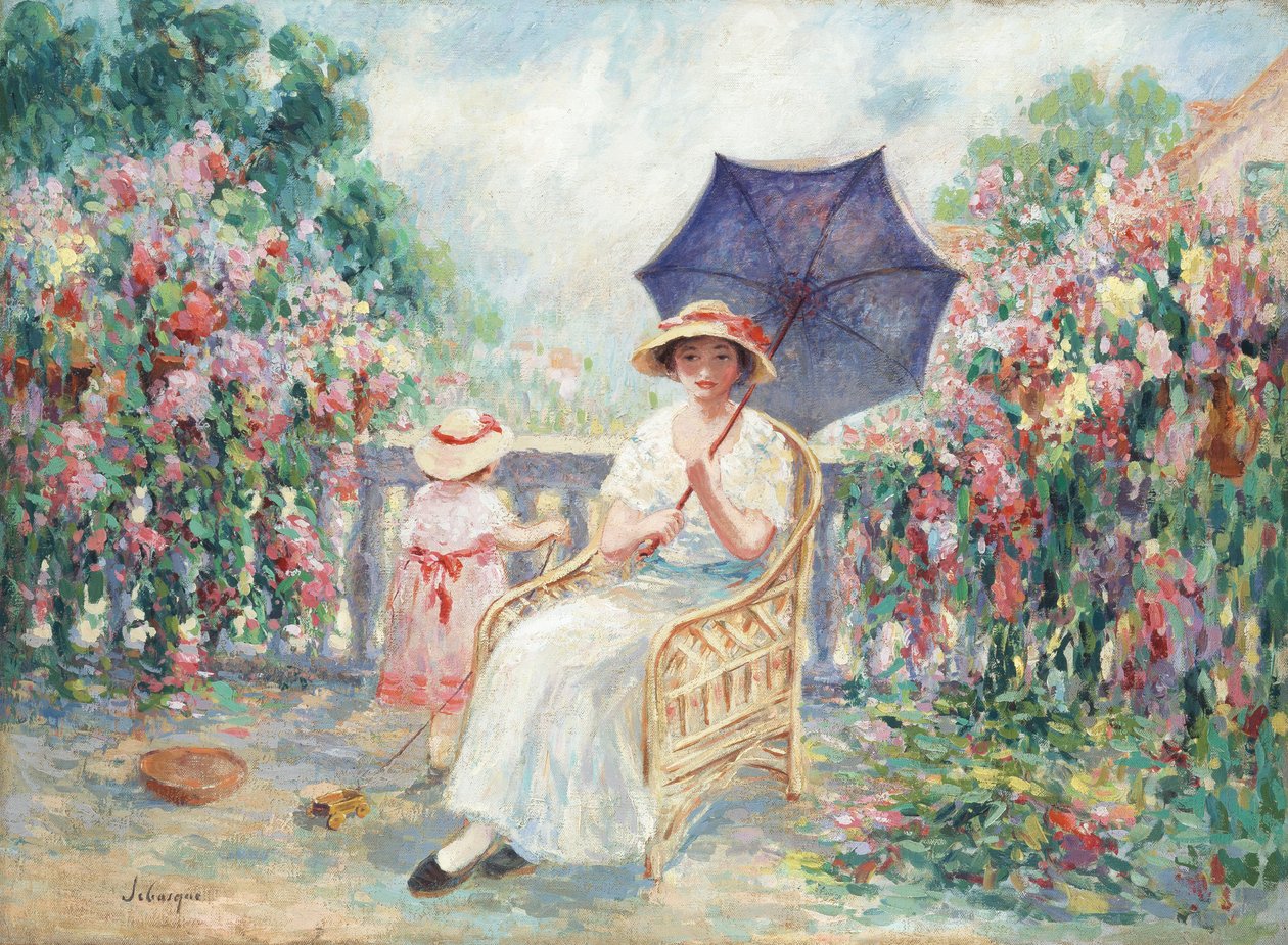 露台上的小女孩和儿童，1914-15年 作者 亨利·勒巴斯克