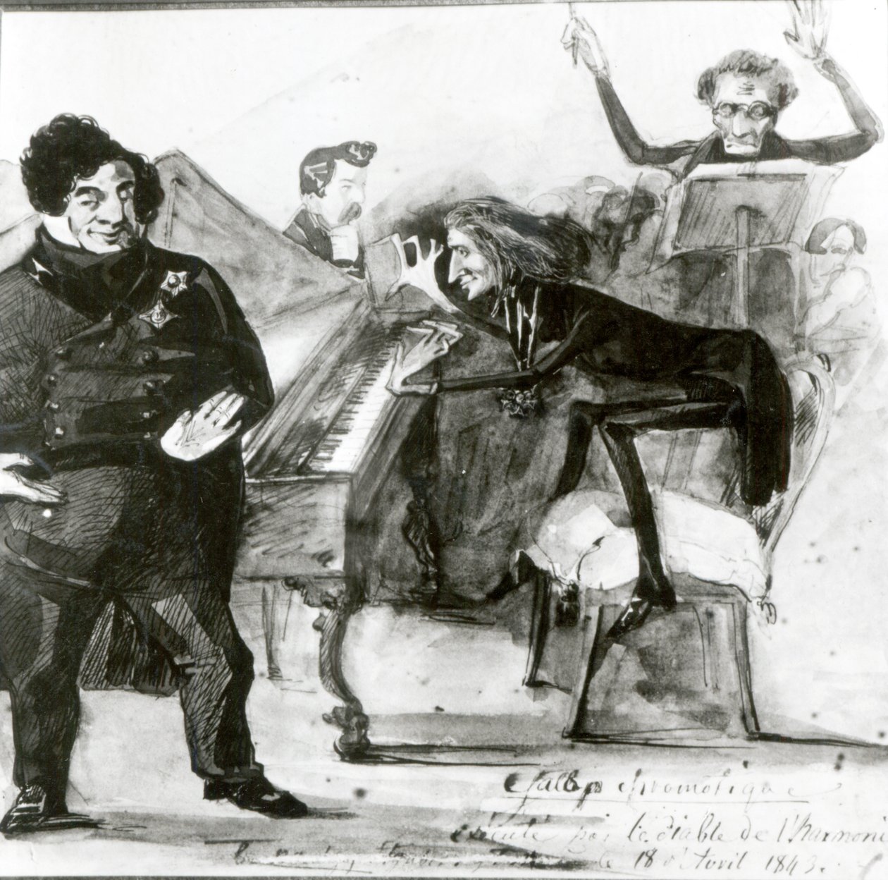 Luigi Lablache的Chromatic Galop漫画，Franz Liszt（1811-86）在钢琴和Francois Habeneck 作者 亨利·莱曼（Henri Lehmann）