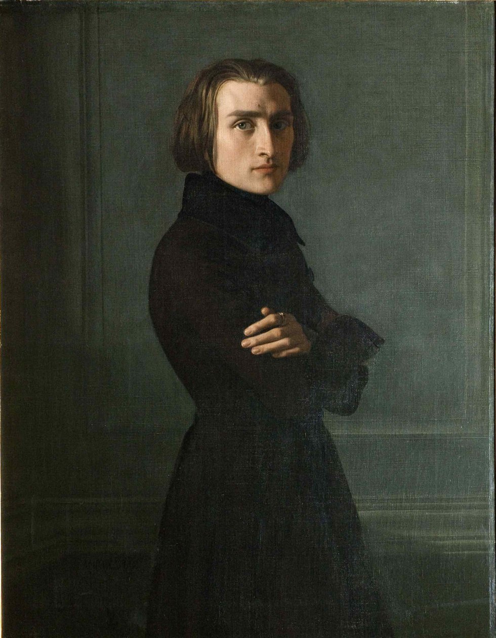 作曲家弗朗兹·李斯特（Franz Liszt）的肖像1811-1886，1839年。 作者 亨利·莱曼（Henri Lehmann）