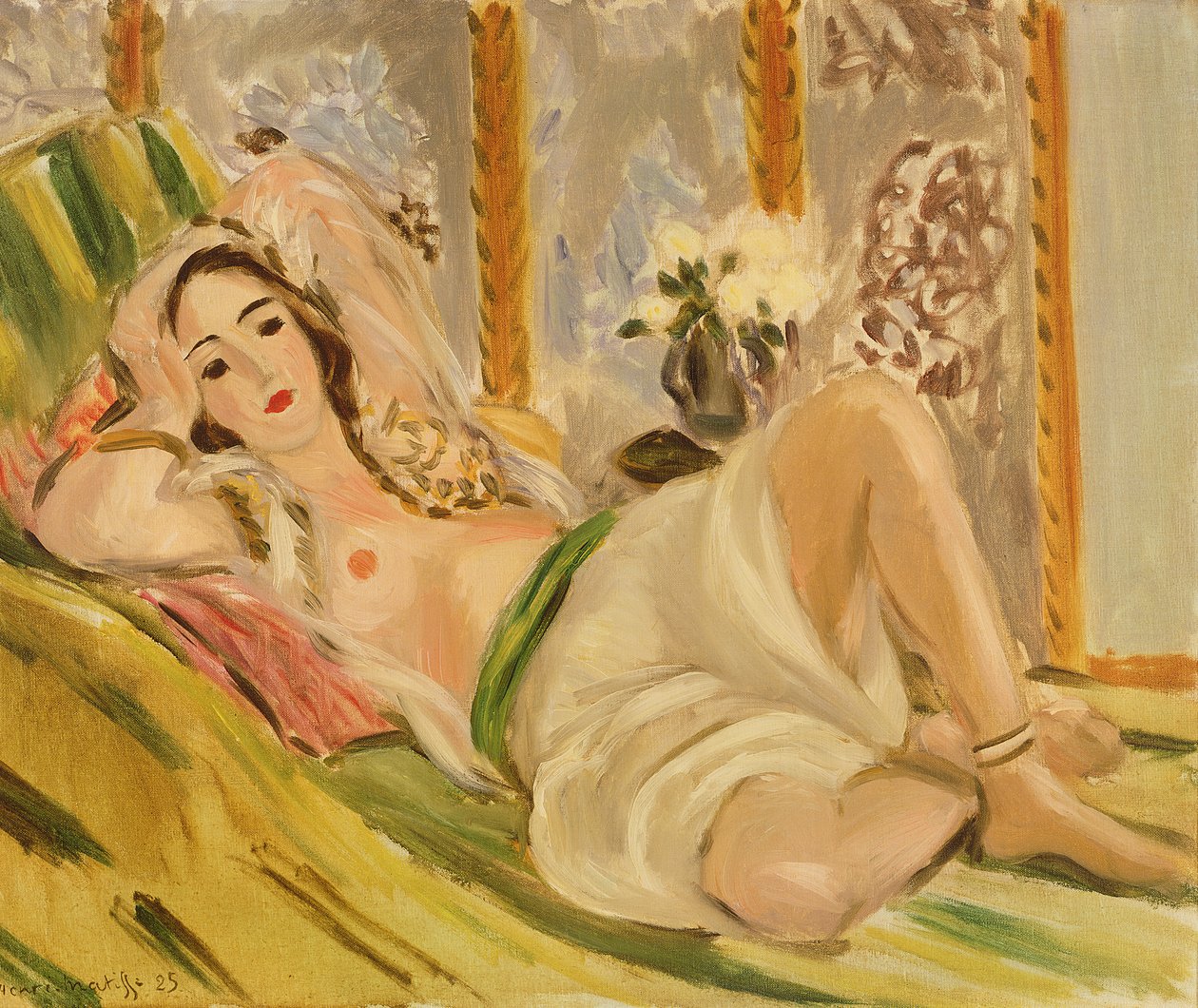 与木兰花在一起的奥德丽斯忒克，约 1920 年（布面油画） 作者 亨利·马蒂斯