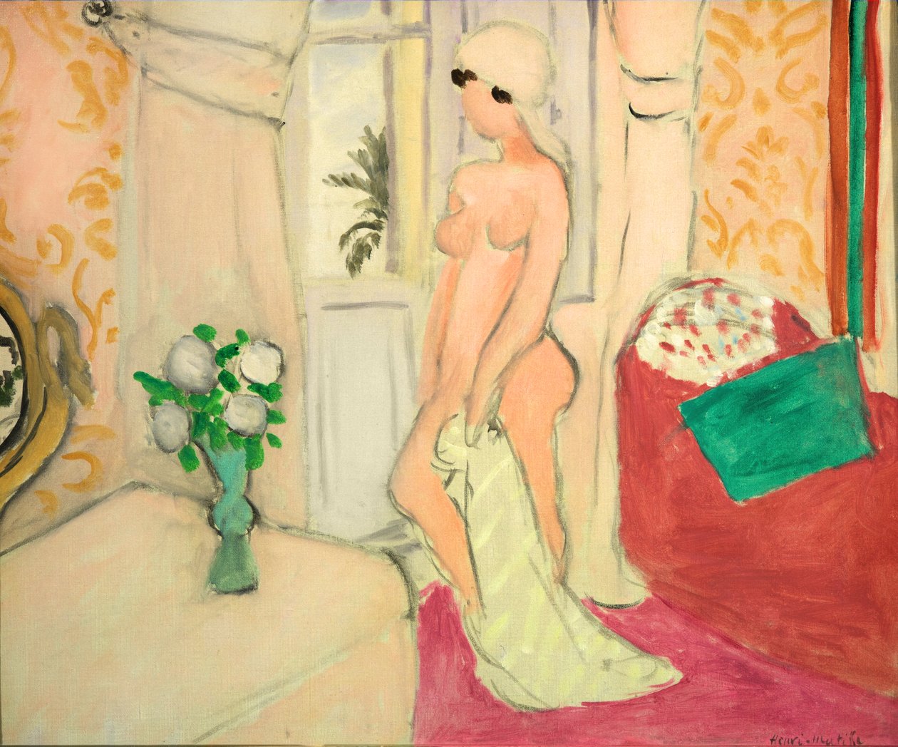 粉色裸体或手持花瓶的少女，约 1920 年（布面油画） 作者 亨利·马蒂斯