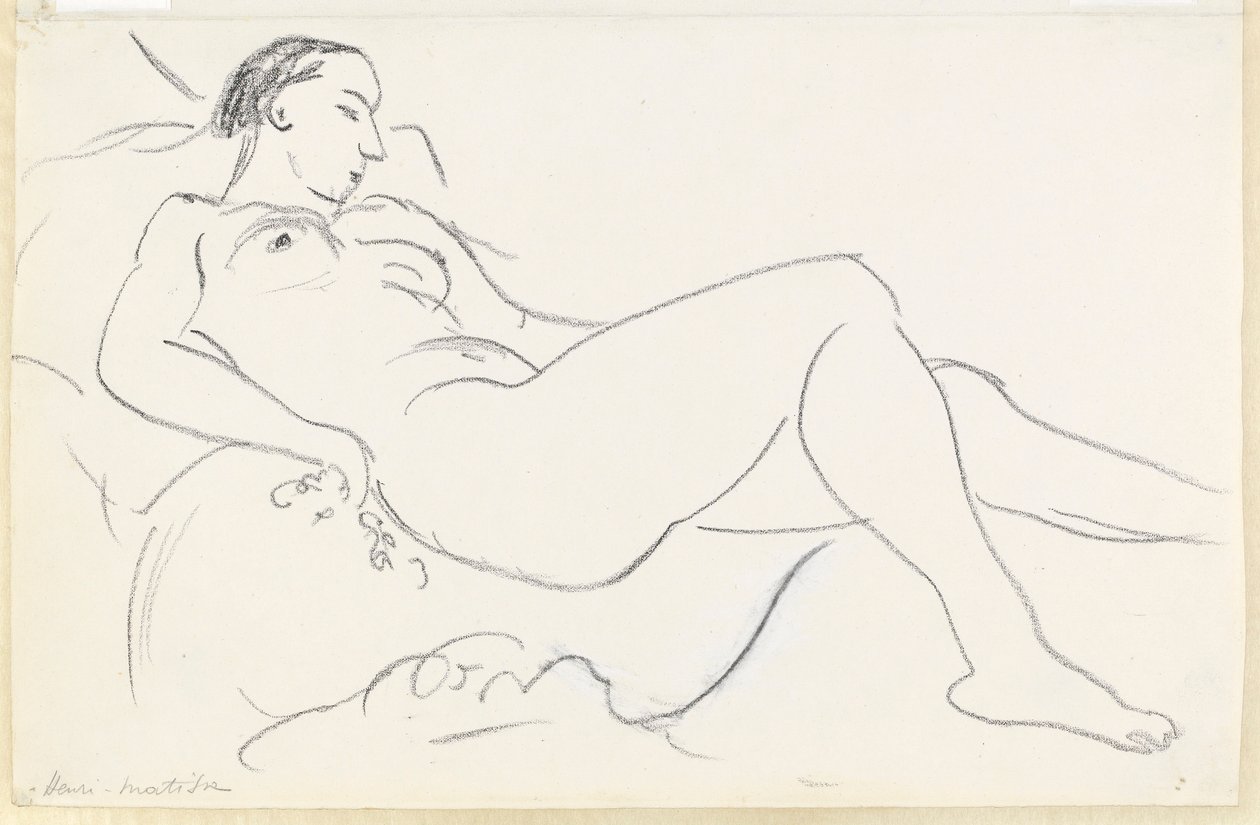 卧姿女性裸体（纸上黑白粉笔画） 作者 亨利·马蒂斯