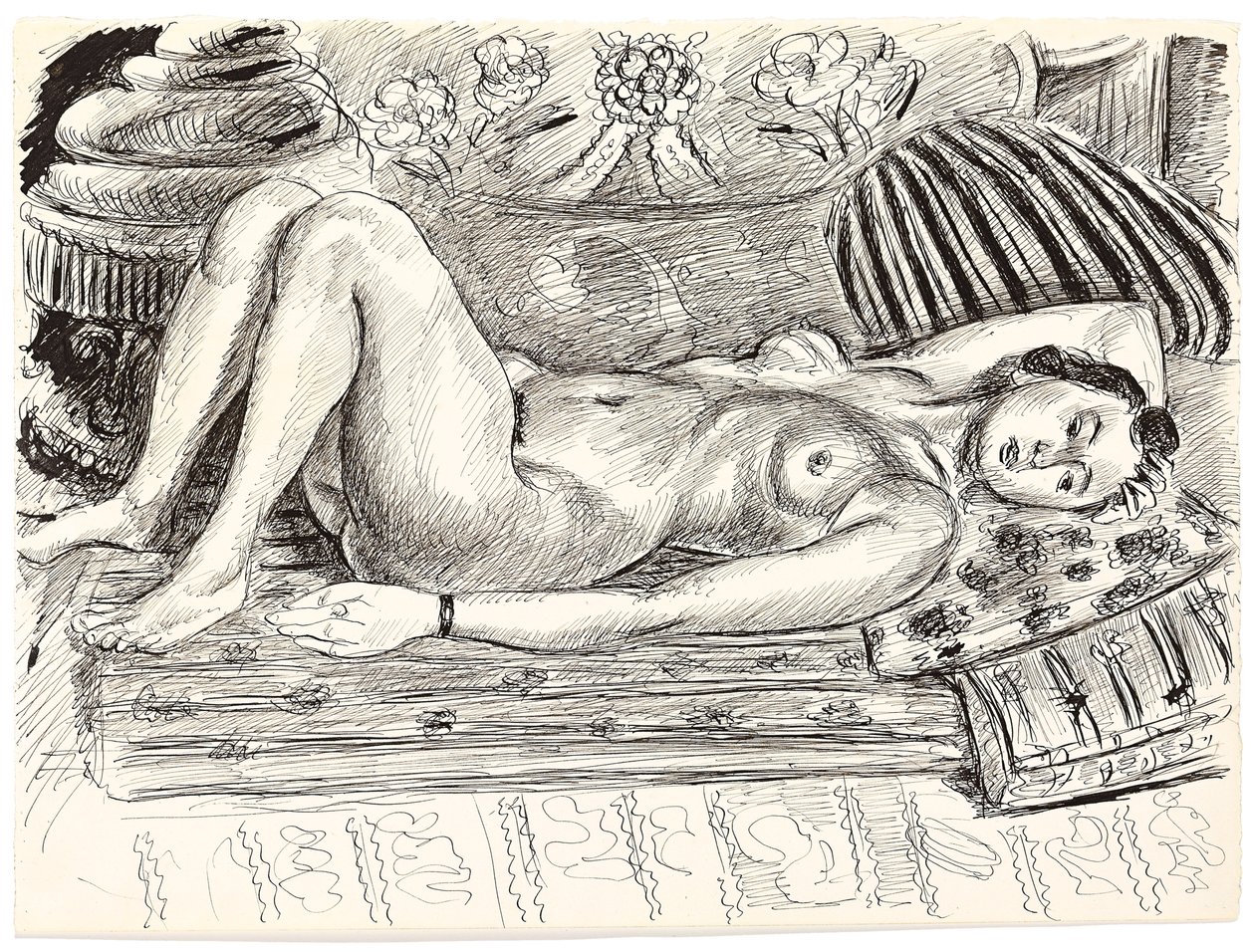 布拉塞罗上的卧姿裸体，约 1926-1927 年（纸上钢笔和印度墨水） 作者 亨利·马蒂斯
