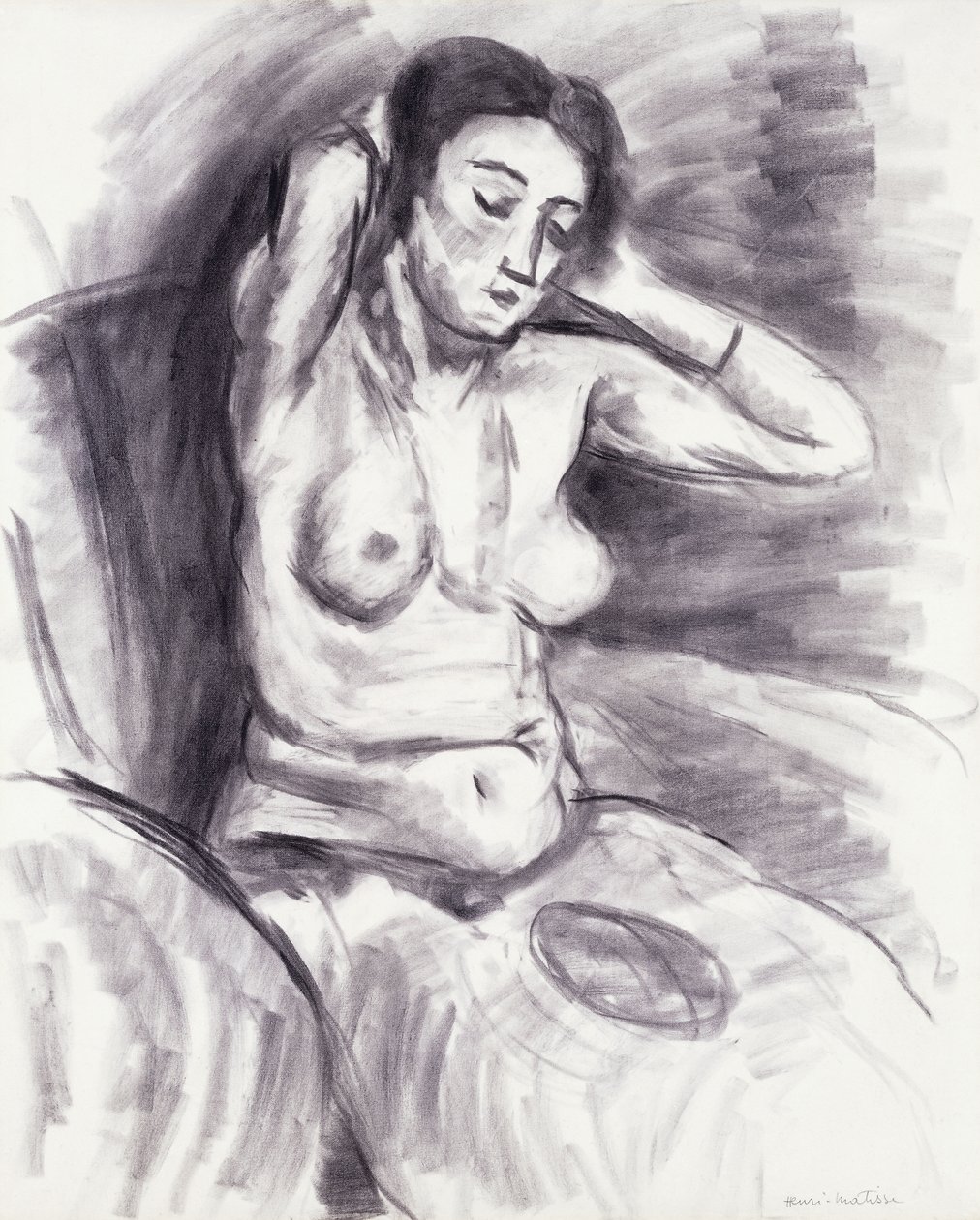重新梳理头发的女人；Femme se Recoiffant，约 1925 年（纸上木炭画） 作者 亨利·马蒂斯