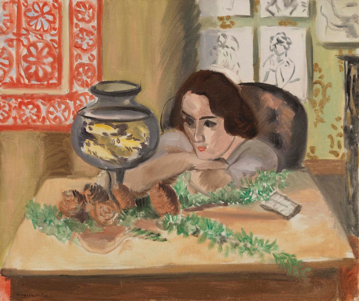 水族馆前的年轻女子 (Jeune fille devant un aquarium) 作者 亨利·马蒂斯
