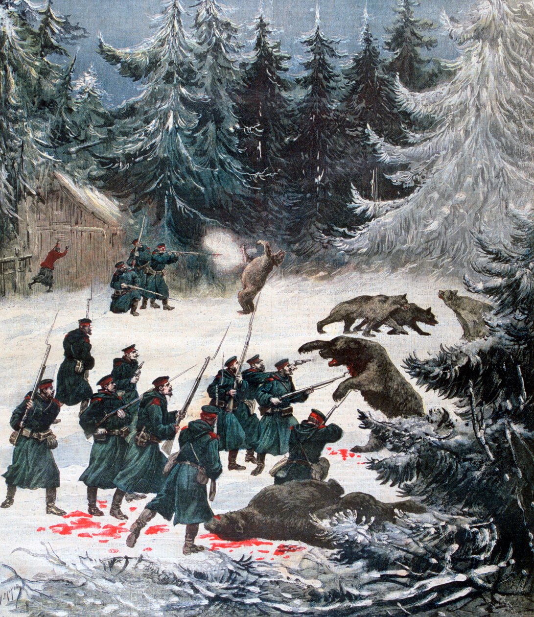 熊袭击，俄罗斯，1892年 作者 亨利·迈耶（Henri Meyer）