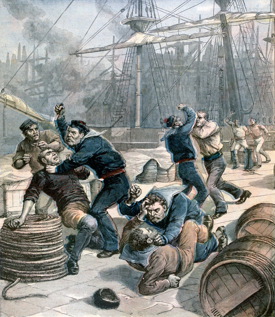 1892年在伦敦米尔沃尔码头（Millwall Docks）发生的英德水手之间的争吵 作者 亨利·迈耶（Henri Meyer）