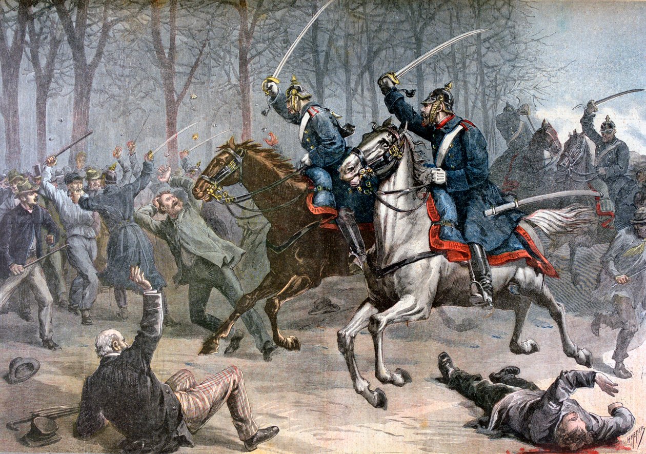 骑兵冲锋，1892年在莱比锡的德国骚乱。 作者 亨利·迈耶（Henri Meyer）