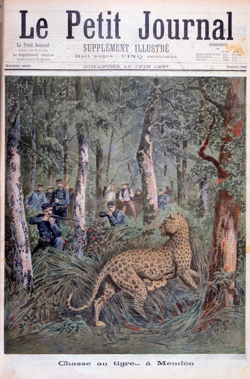 1897年在巴黎默登（Meudon）猎杀被捕的豹子 作者 亨利·迈耶（Henri Meyer）