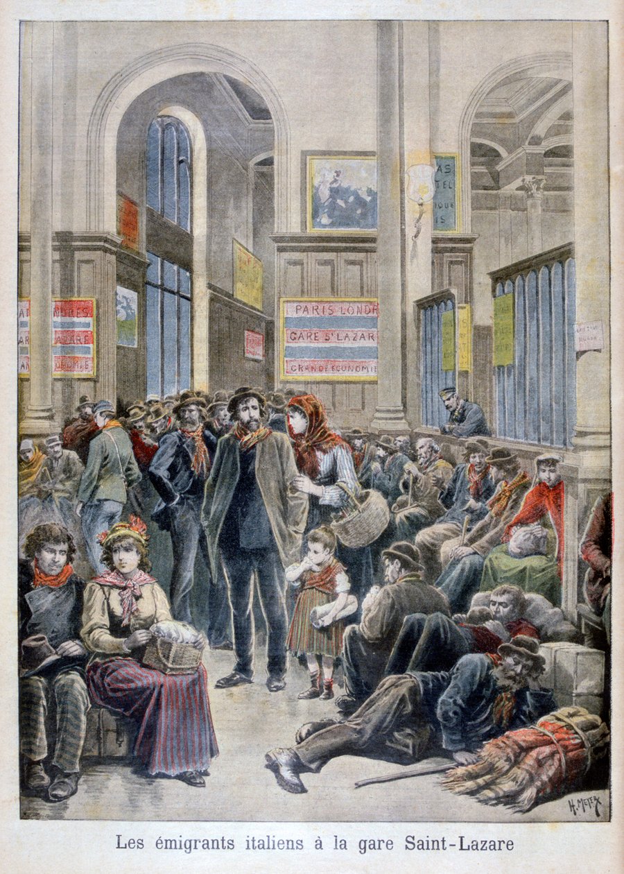 1896年在巴黎圣拉扎尔火车站（Gare Saint-Lazare）的意大利移民 作者 亨利·迈耶（Henri Meyer）