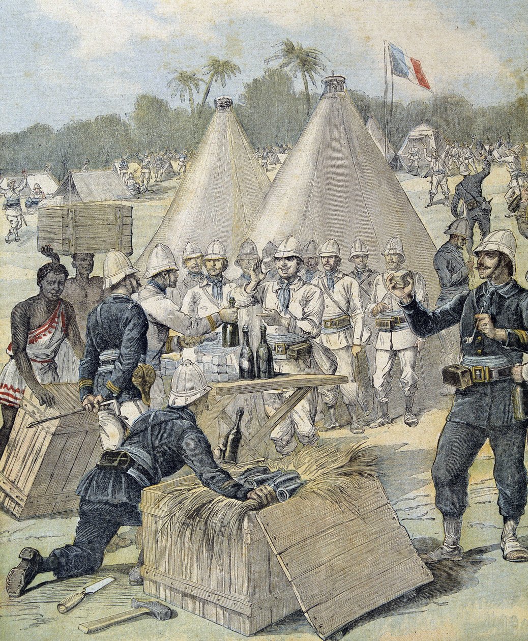 达荷美（现在的贝宁）的士兵们的生活--1892年12月31日的《小报》。 作者 亨利·迈耶（Henri Meyer）