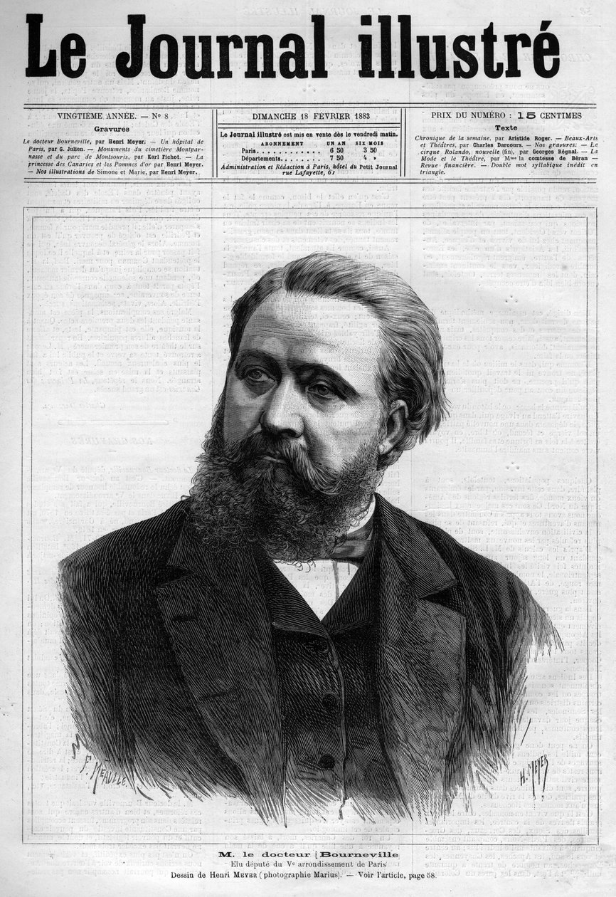 Desire Magloire Bourneville (1840-1909)的肖像--1883年 "Le journal illustrious "的封面--Henri Meyer (1844-1899)的绘画。 作者 亨利·迈耶（Henri Meyer）