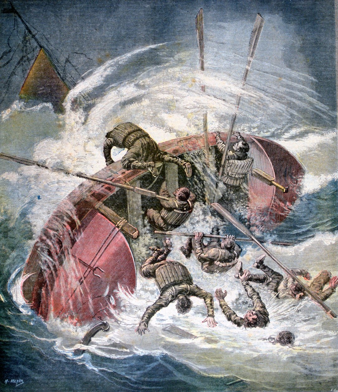 1891年，法国Les Sables-dOlonne附近一场暴风雨中的沉船救援 作者 亨利·迈耶（Henri Meyer）