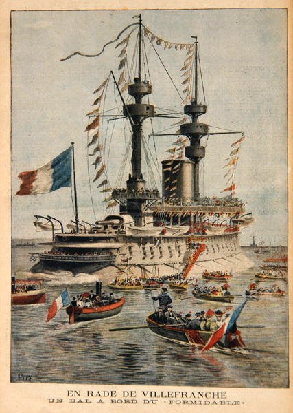Villefranche Harbour，The Formidable上的一个球，来自Le Petit Journal的插图，由PHGV Michel雕刻，1896年3月1日 作者 亨利·迈耶（Henri Meyer）