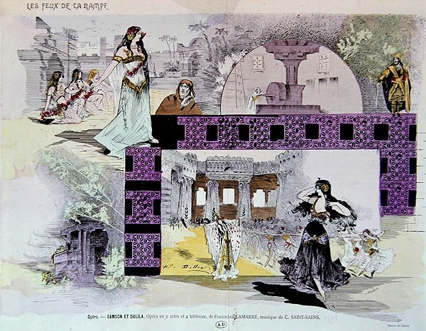 查尔斯-卡米尔-圣桑斯（1835-1921）的歌剧《参孙与大利拉》场景 作者 亨利·帕特里斯·狄龙