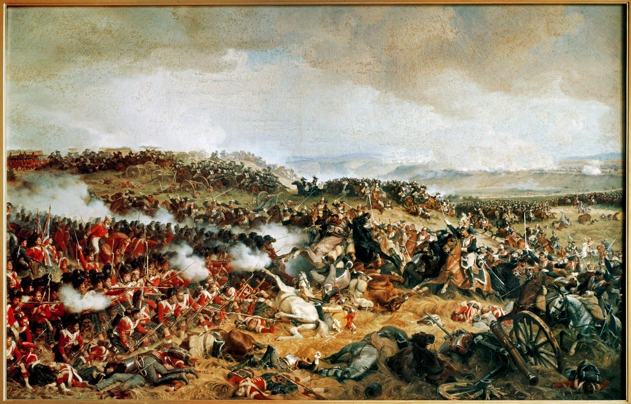 1815 年滑铁卢战役 - 法国骑兵在广场上向苏格兰高地人发起冲锋......（布面油画） 作者 亨利·菲利波托