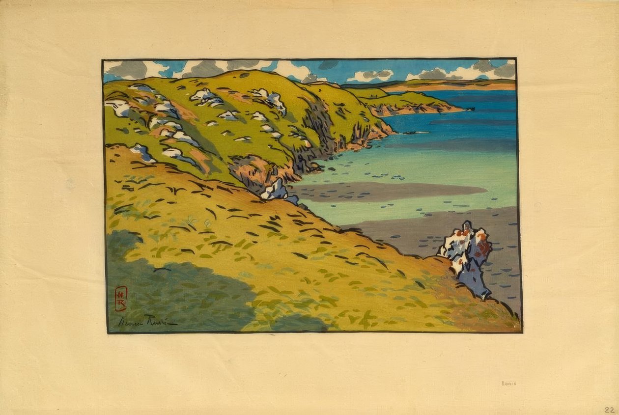 弗雷斯纳伊港（圣卡斯特）（Baie de la Fresnaye）。 作者 亨利·里维耶尔（Henri Riviere）