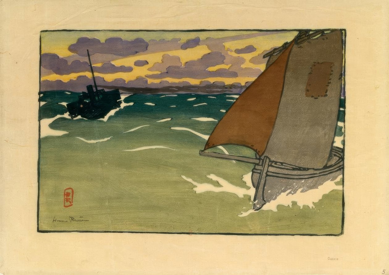 船和汽船（圣布里亚克） 作者 亨利·里维耶尔（Henri Riviere）