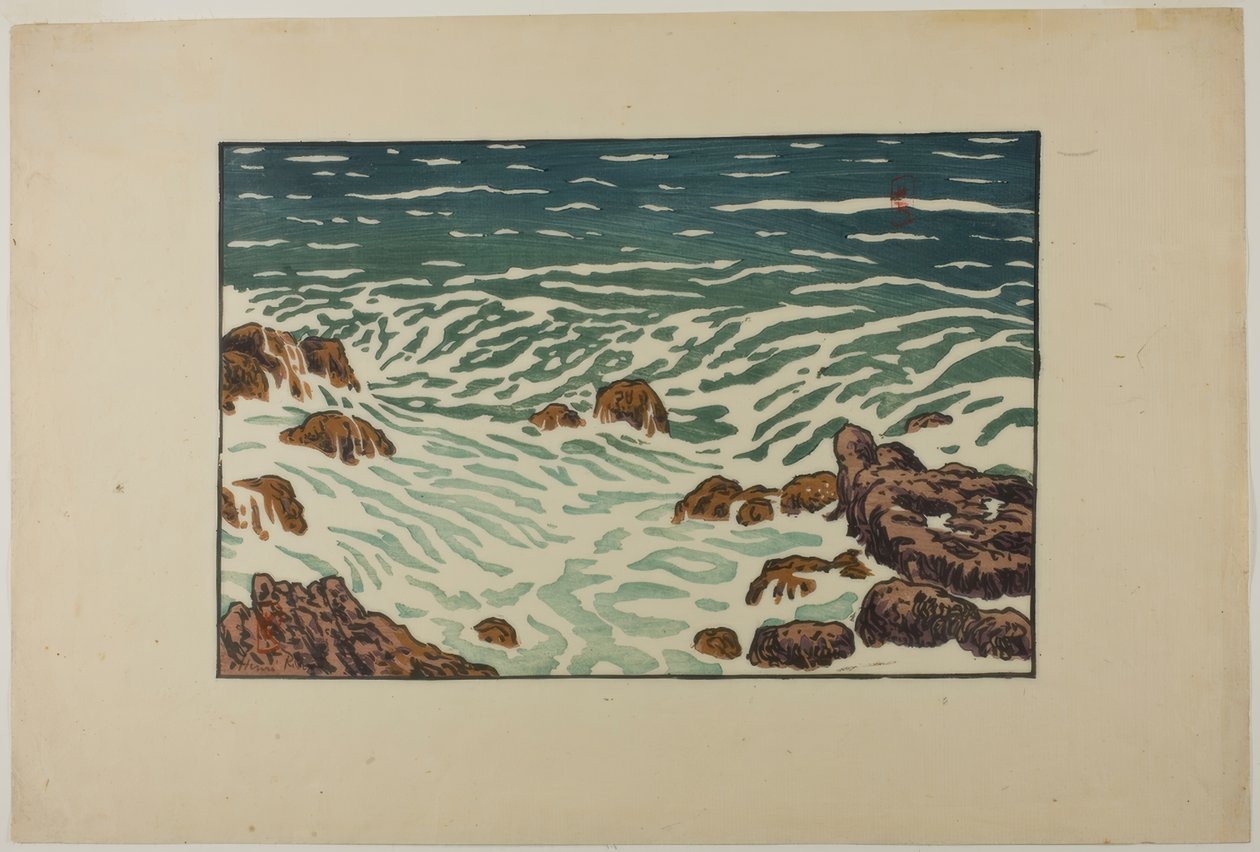小波浪上升，拉海角（Pointe de la Haye）。 作者 亨利·里维耶尔（Henri Riviere）