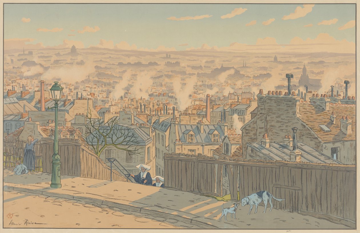 巴黎风景从蒙马特看巴黎 作者 亨利·里维耶尔（Henri Riviere）