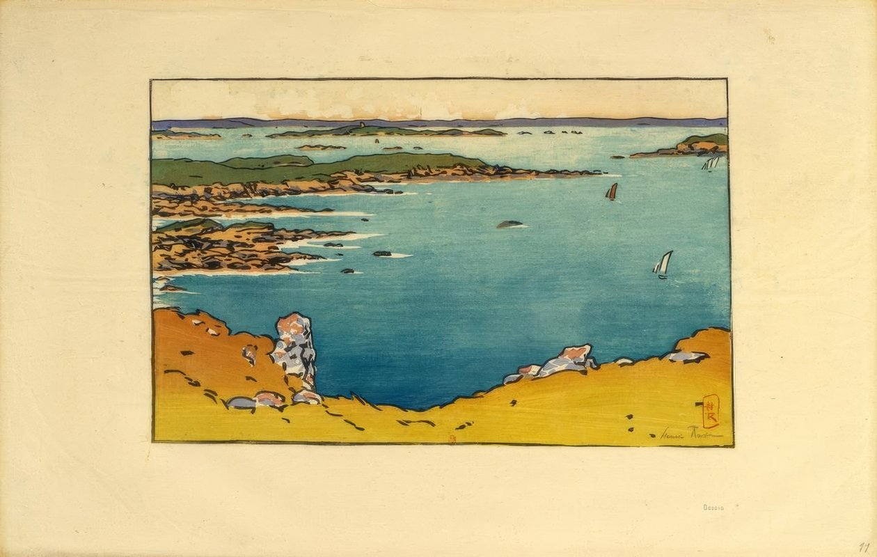 从加德-盖朗（Saint-Briac）看到的拉海角（Pointe de la Haye）。 作者 亨利·里维耶尔（Henri Riviere）
