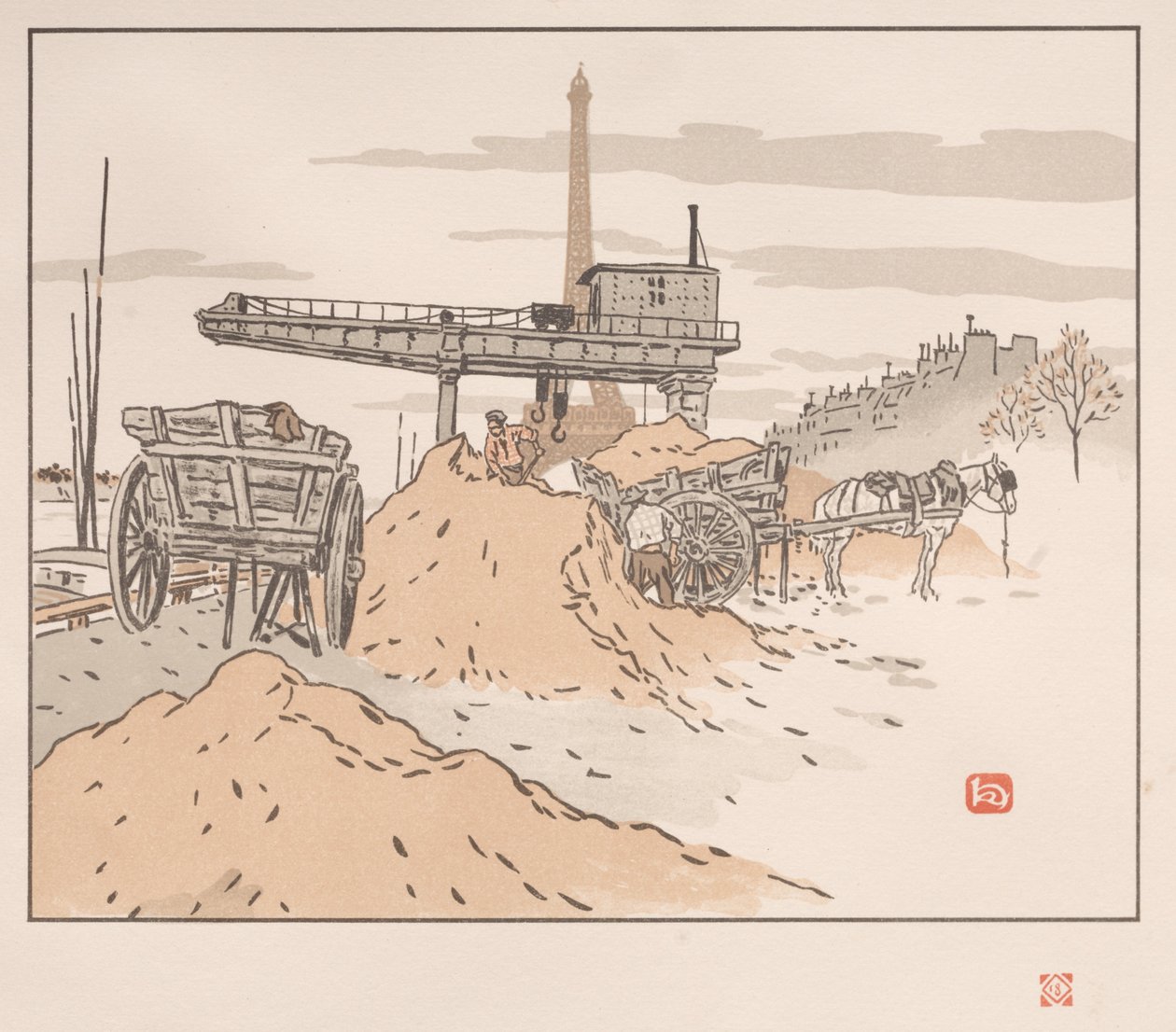 埃菲尔铁塔三十六景：从格勒奈尔码头 作者 亨利·里维耶尔（Henri Riviere）