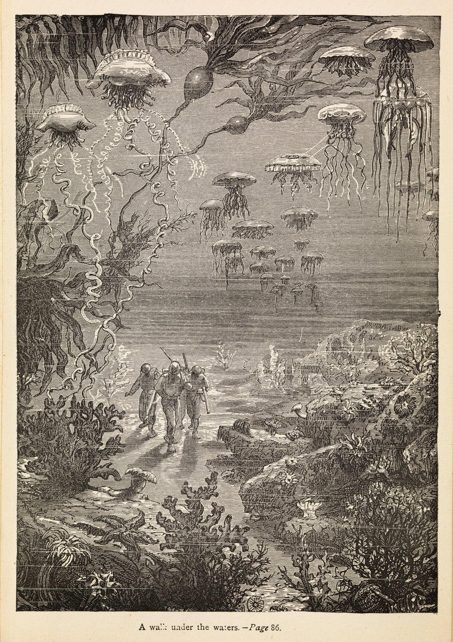 海底漫步》，选自《海底两万里》，约 1870 年（雕刻） 作者 亨利·西奥菲尔·希尔迪布兰德