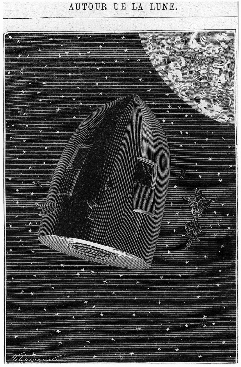 离开月球，来自Jules Verne（1828-1905）巴黎的“环绕月球”插图，Hetzel 作者 亨利·西奥菲尔·希尔迪布兰德